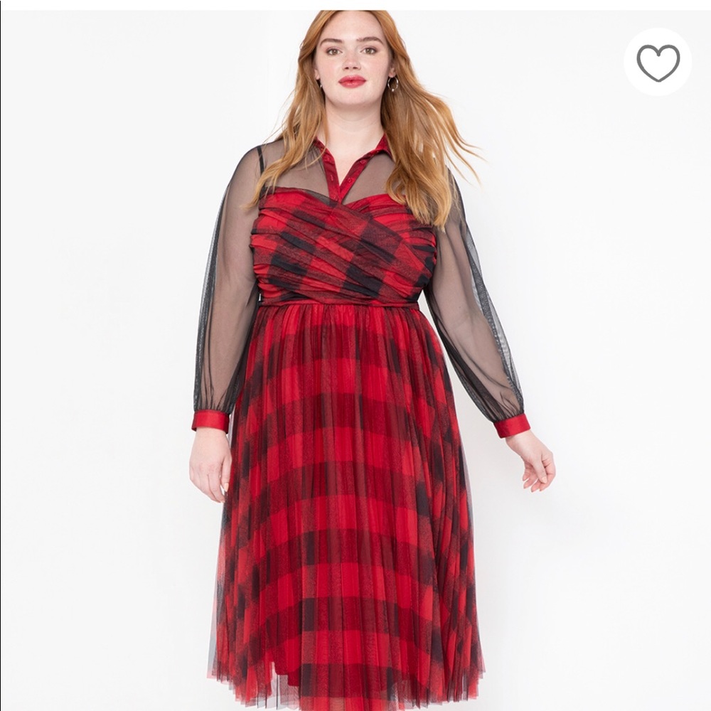 Eloquii red and black plaid illusion neckl…